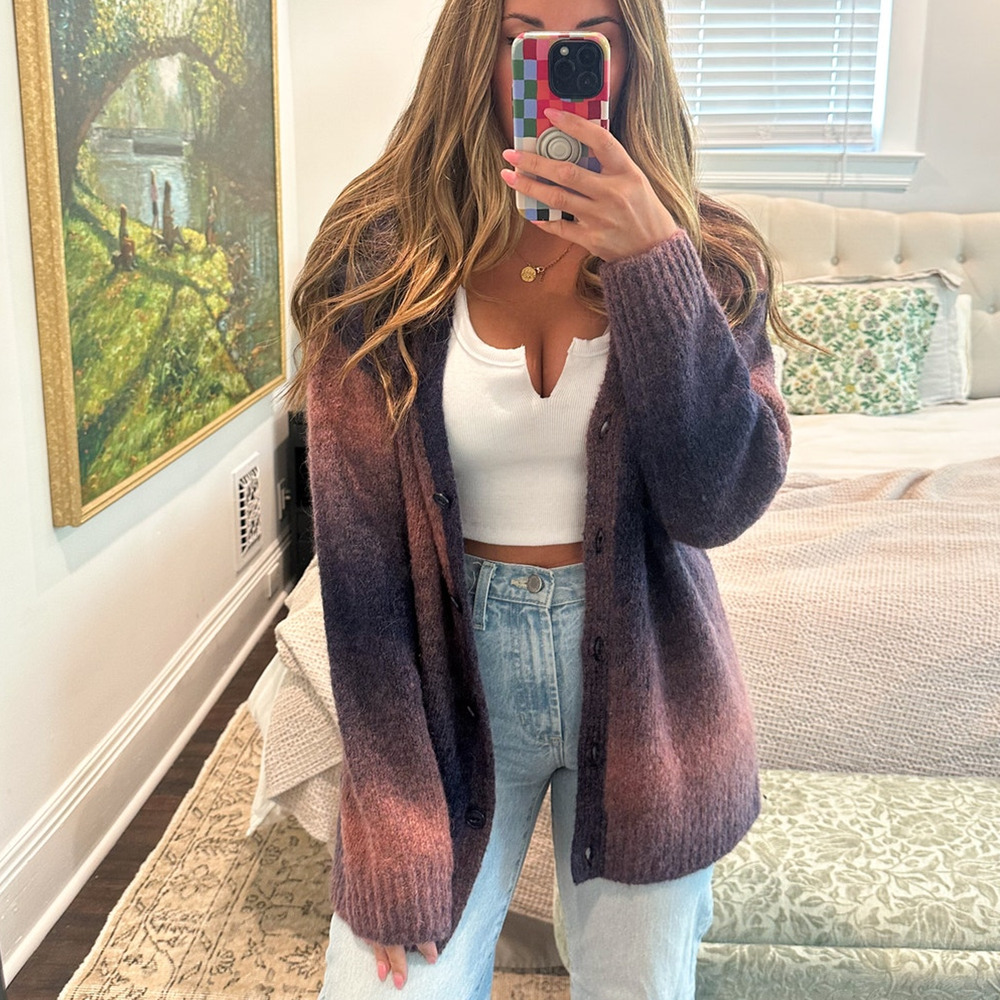 Rag & Bone Holly Wool Blend Cardigan Ombre Sweater Size Large